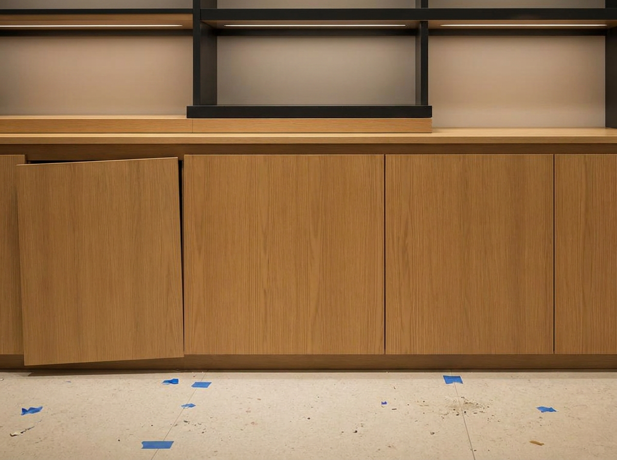Misaligned cabinet front before rectification